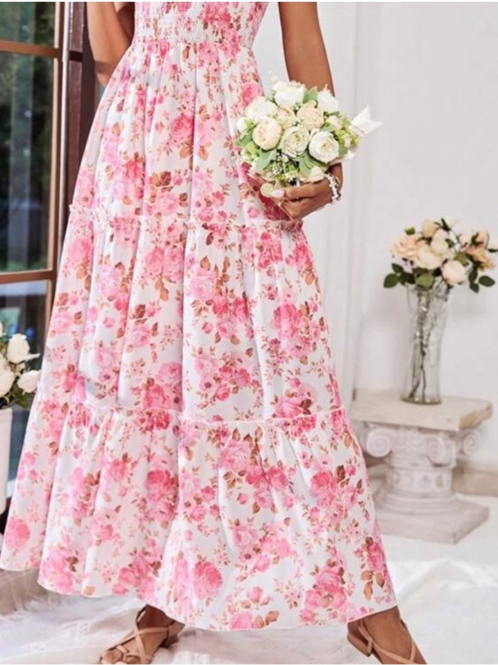 Floral Pink Tiered Sundress with Smocked Bodice - Picture 5 of 5
